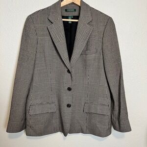 Lauren Ralph Lauren Women's Classic Plaid 100% Wool Blazer Size 14